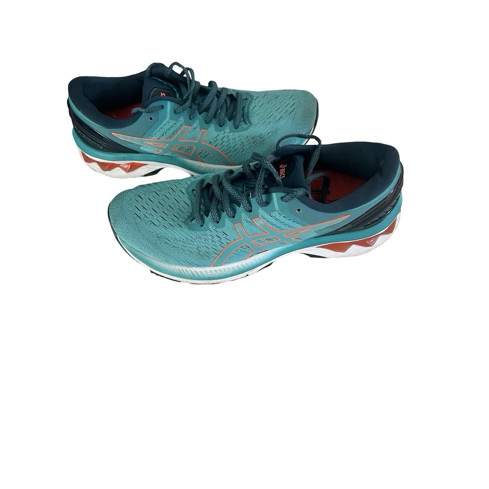 Womens Asics Gel Kayano 27 Running Shoes Size 9.5 Teal Blue Orange 1012A649